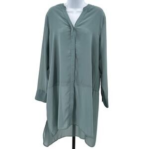 Soft Surroundings Laurel Tunic Top Dusk Green WMNS XL Button Up V-Neck Long Back